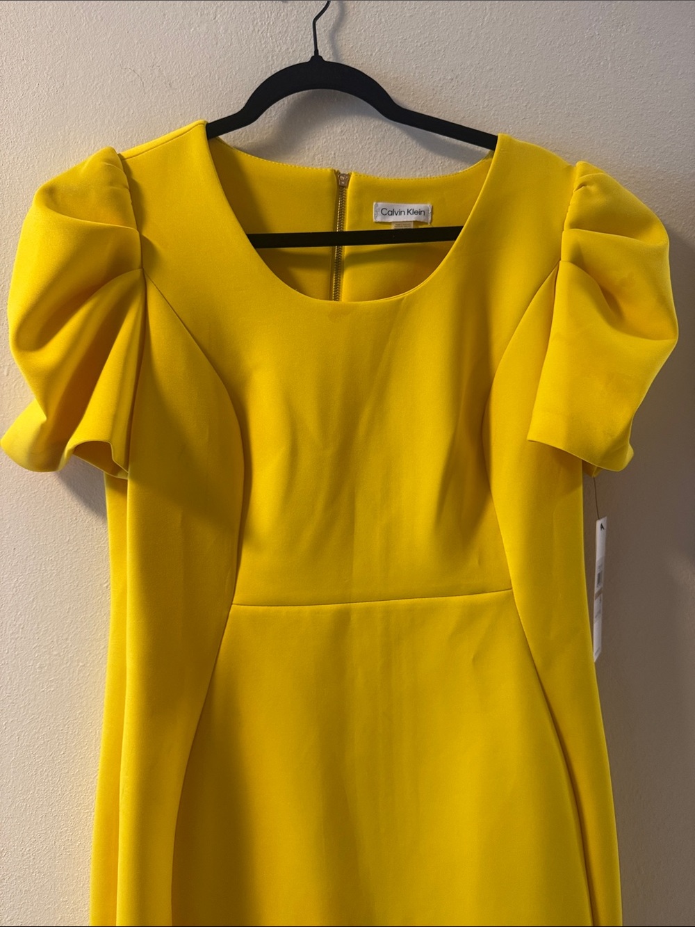 Calvin Klein Sunny Yellow Puff Sleeve Sheath Dress